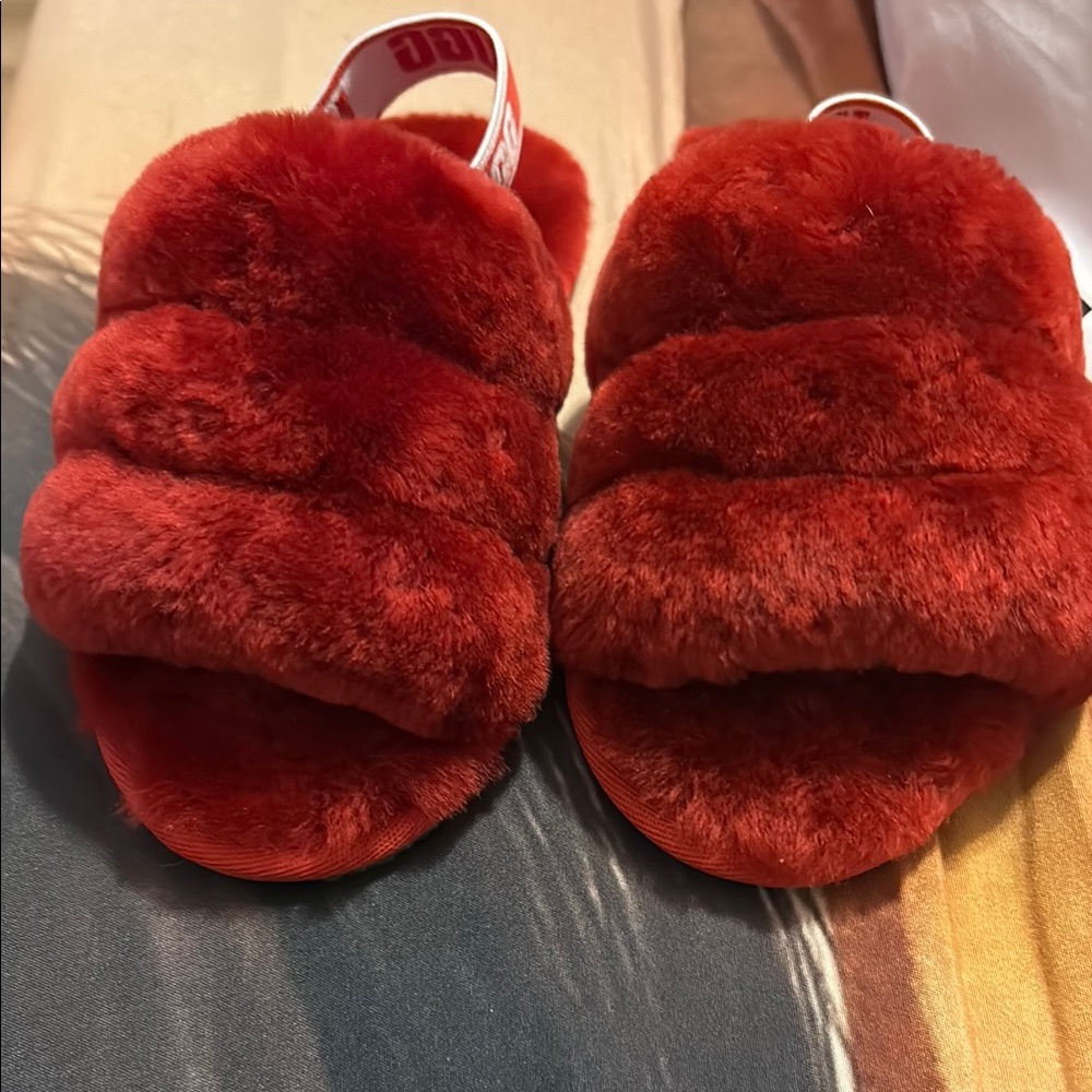 Red Fuzzy Slide Slippers